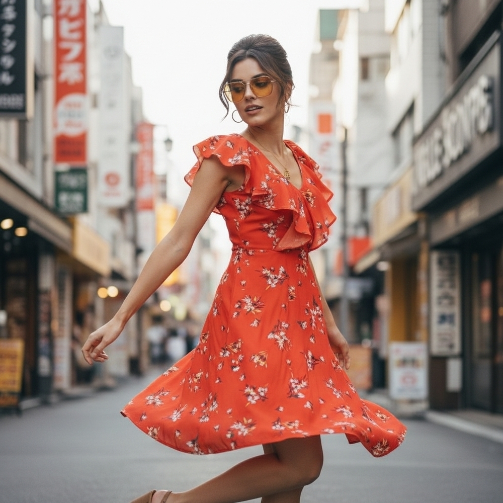 Emma & Michele Orange Floral Dress Size 8